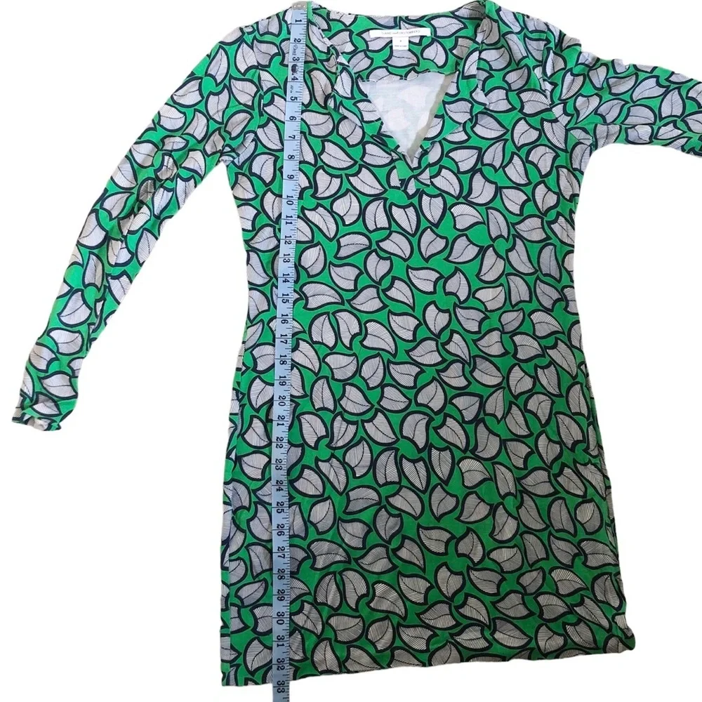 Diane Von Furstenberg DVF Reina Silk Tunic Dress Green Leaf Print Mini Size 6 - Picture 5 of 13